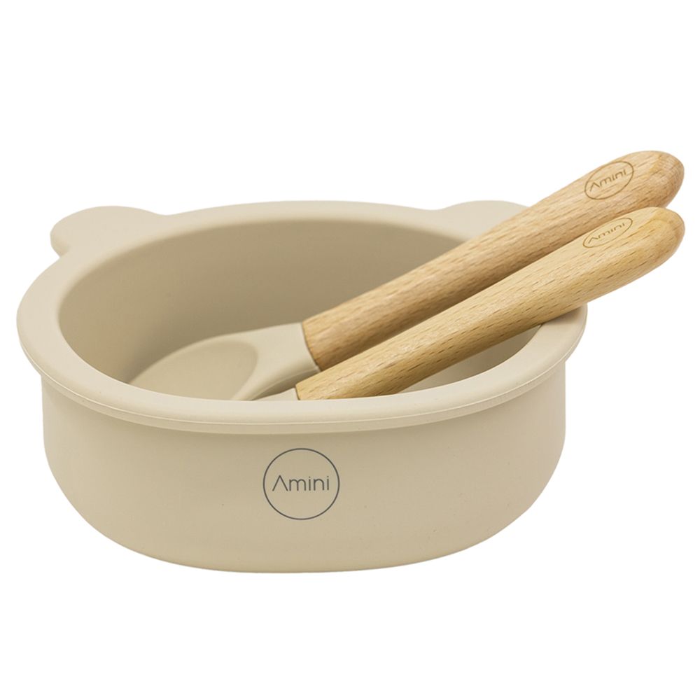 A'ish Home - Baby Bear Suction Bowl w/ Spoon & Fork - Beige