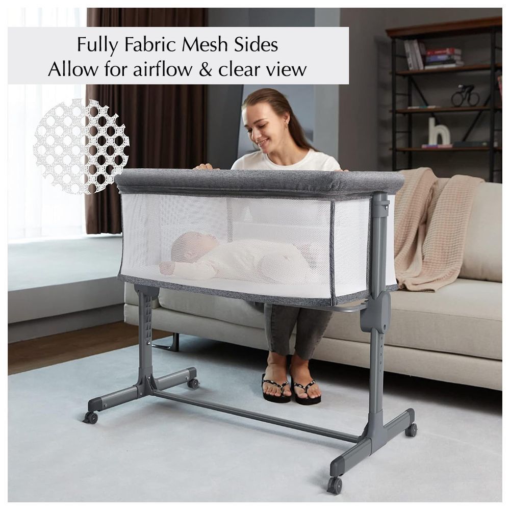 Bumble & Bird - Adjustable Bedside Crib with wheels - Grey