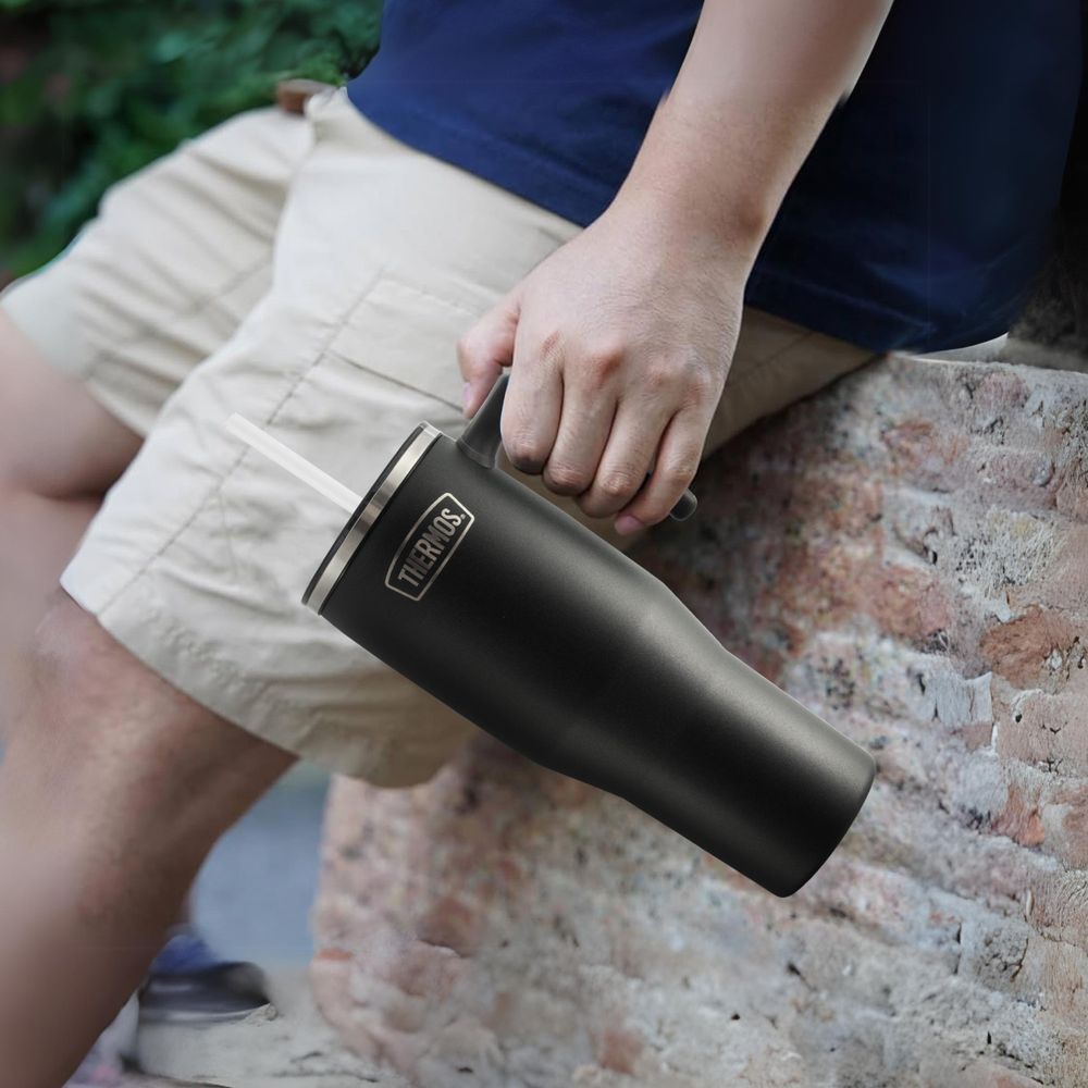 Thermos - Vacuum Insulated Mug With Straw - Grey - 1.1 L