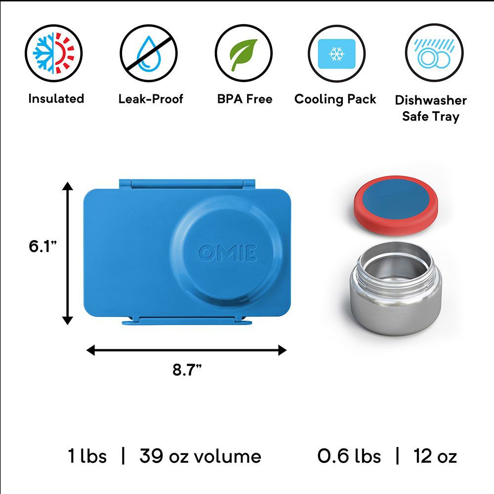 أومي بوكس - صندوق طعام بينتو أومي لايف أب مع حافظة حرارية وكمادة ثلج - أزرق