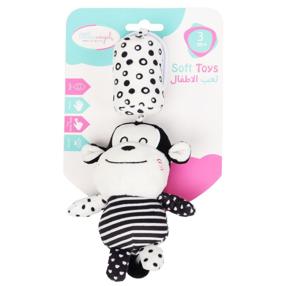 Little Angel - Baby Stroller Crib Plush Hanging Rattle Toy - Monkey - Black/White