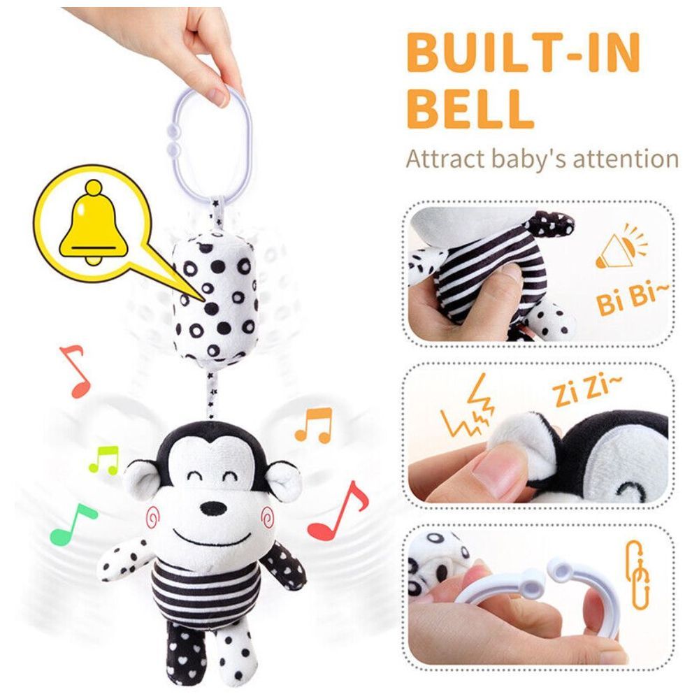 Little Angel - Baby Stroller Crib Plush Hanging Rattle Toy - Monkey - Black/White