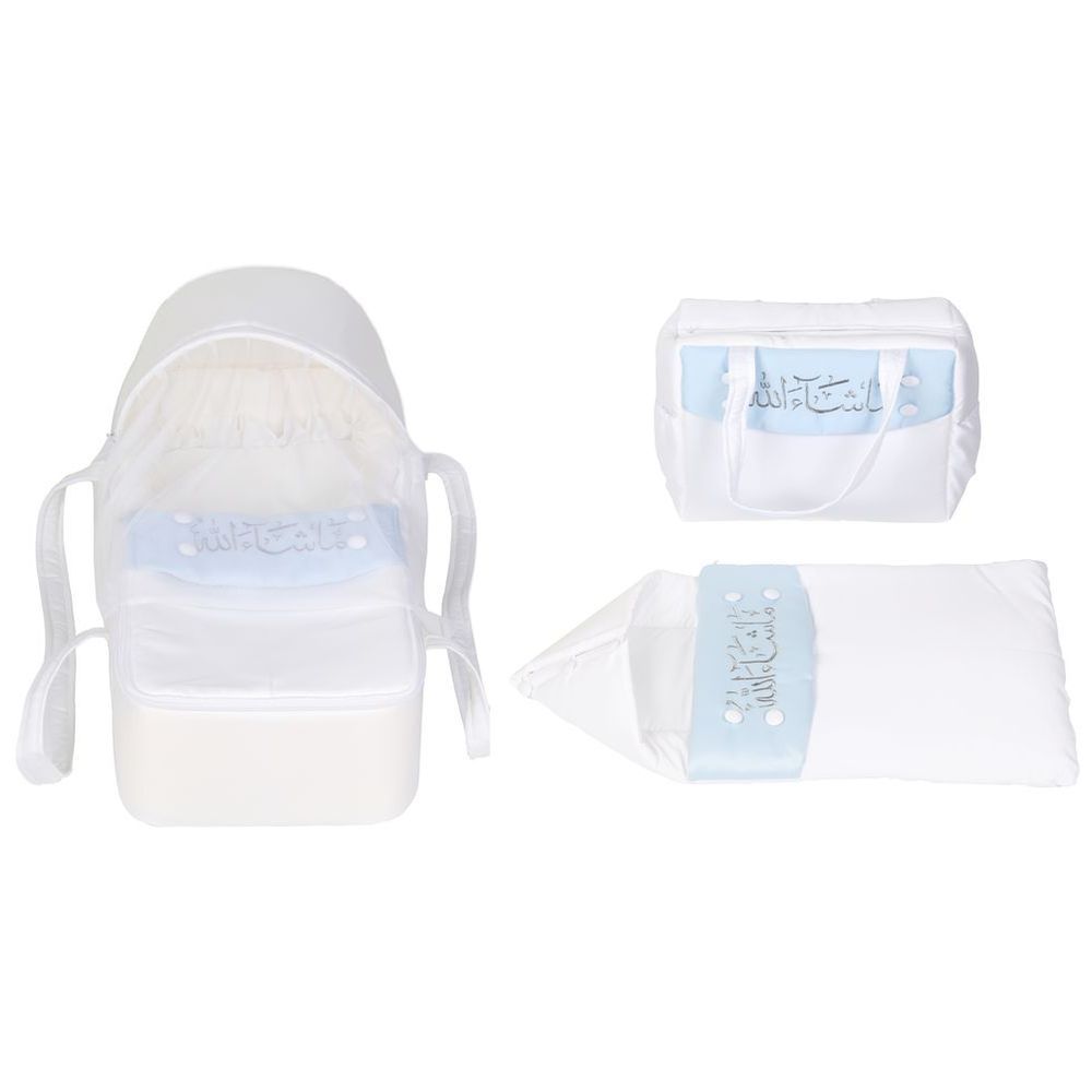 Little Angel - Baby Foldable Carry Cot & Sleeping Bag - White/Blue