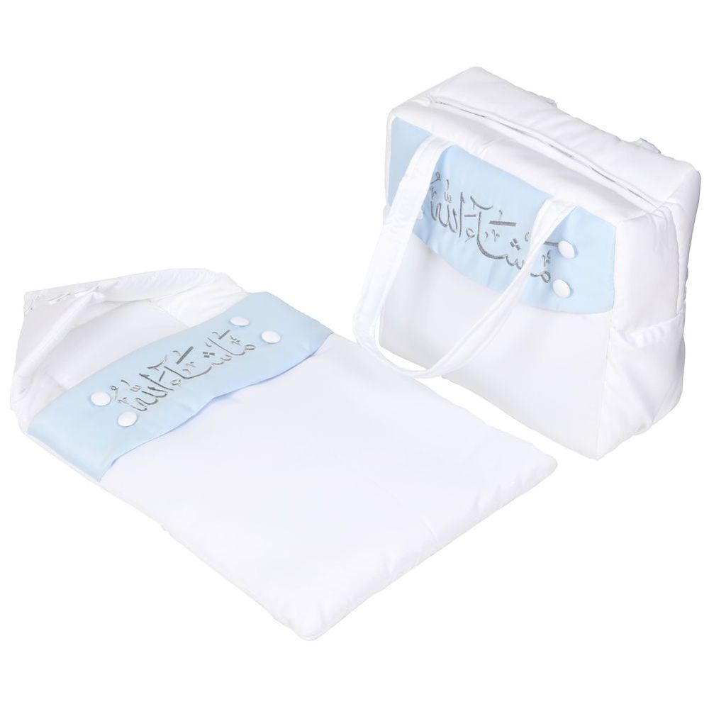 Little Angel - Baby Foldable Carry Cot & Sleeping Bag - White/Blue