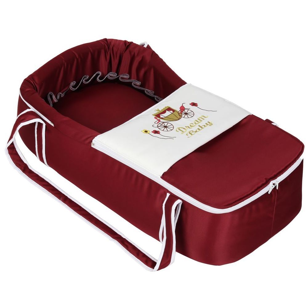 Little Angel - Baby Foldable Carry Cot & Sleeping Bag - Red/Cream