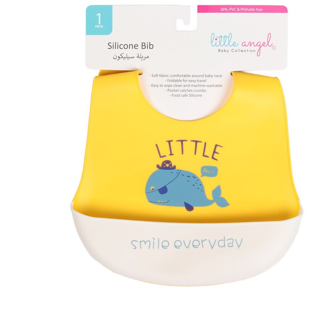 Little Angel - Smile Everyday Baby Silicon Bib - Yellow/White