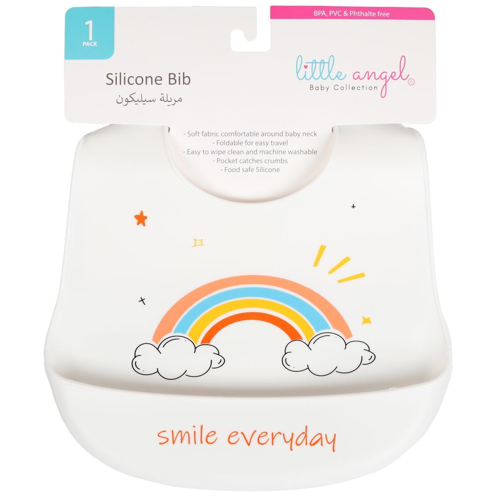 Little Angel - Smile Everyday Baby Silicon Bib - White