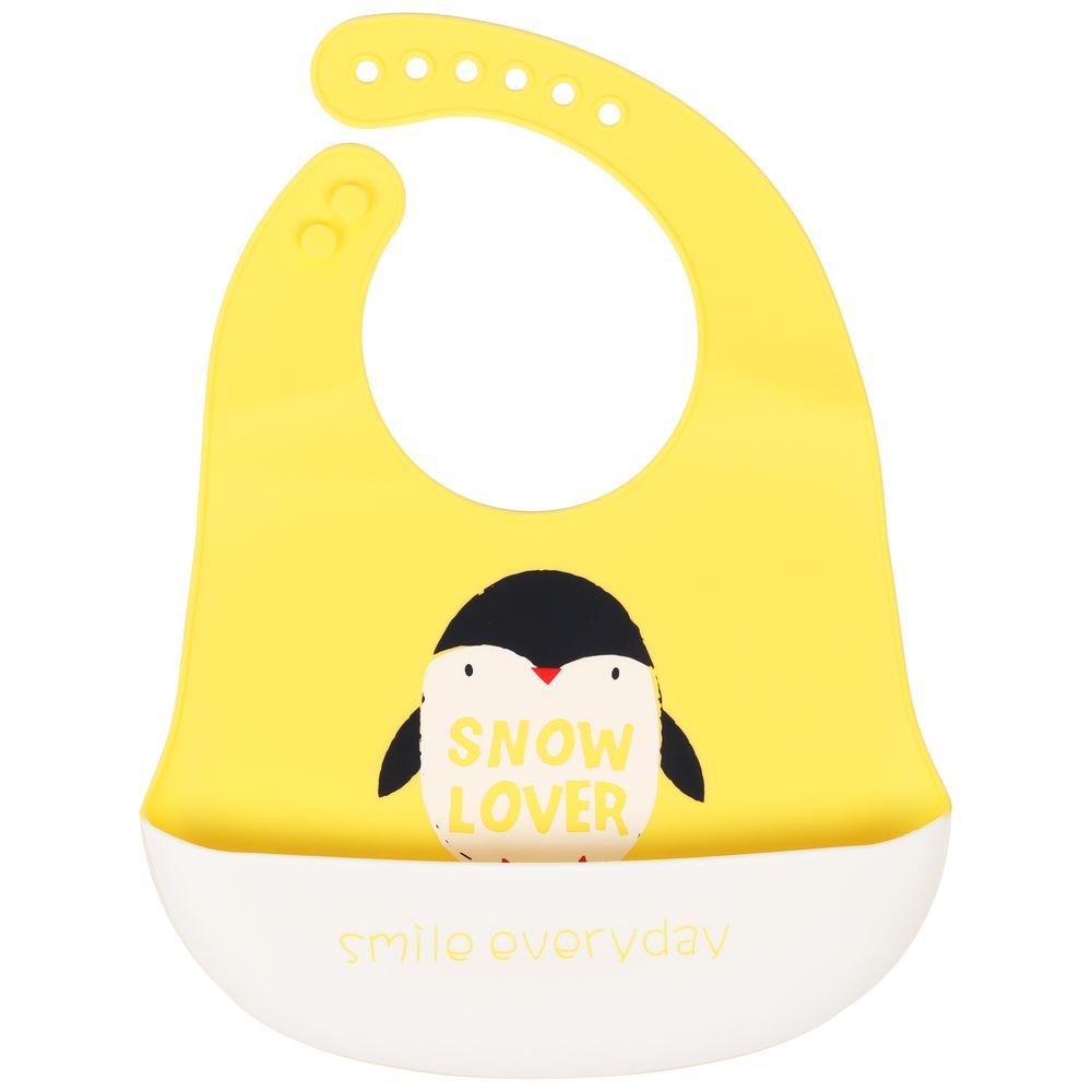 Little Angel - Smile Everyday Snow Lover Baby Silicon Bib - Yellow/White