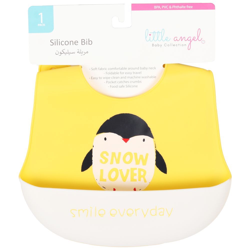 Little Angel - Smile Everyday Snow Lover Baby Silicon Bib - Yellow/White