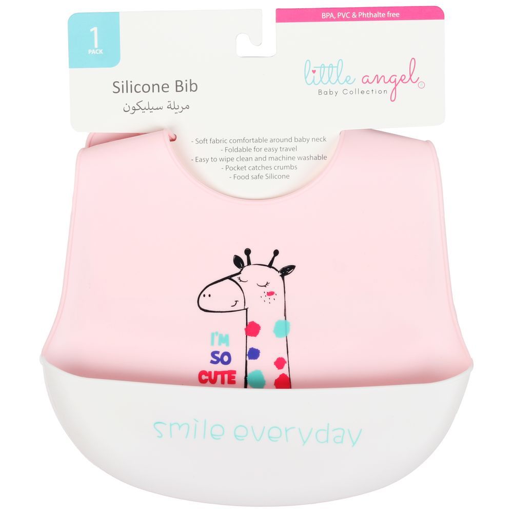 Little Angel - Smile Everyday I'M So Cute Baby Silicon Bib - Pink/White