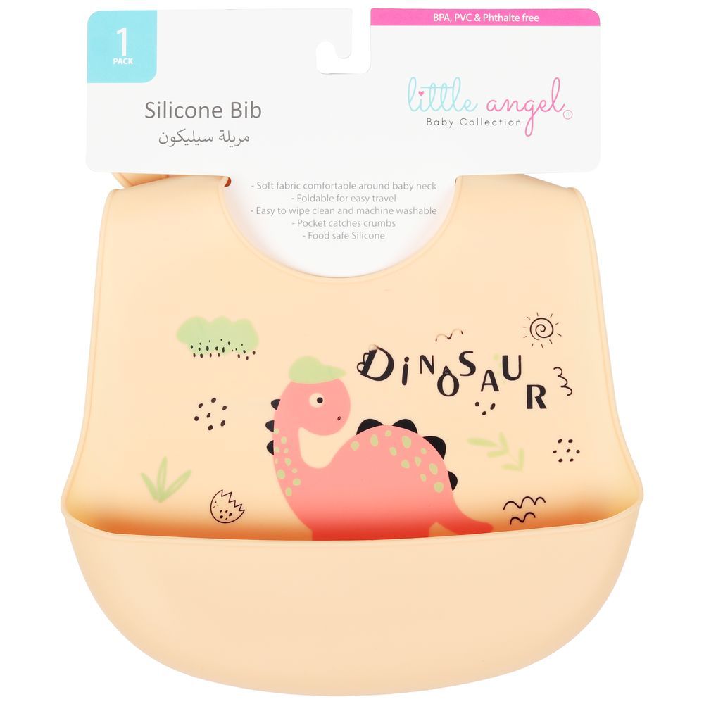 Little Angel - Dinosaur Baby Silicon Bib - Peach