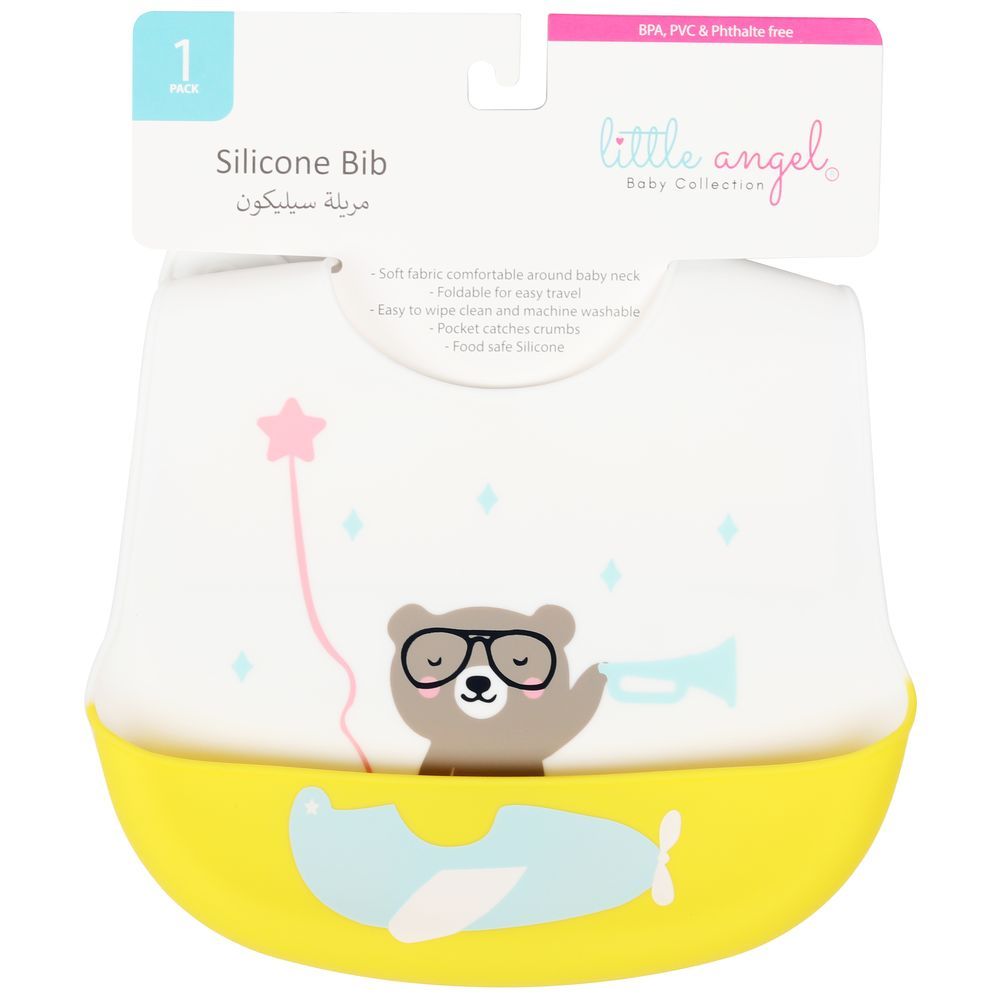 Little Angel - Baby Silicon Bib - Bear - Yellow/White