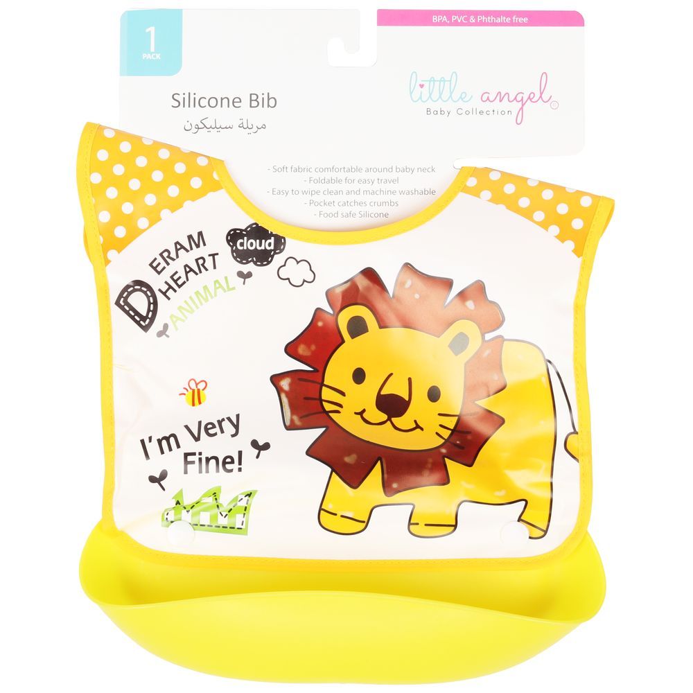 Little Angel - Dream Heart Animal Baby Silicon Bib - Yellow/White