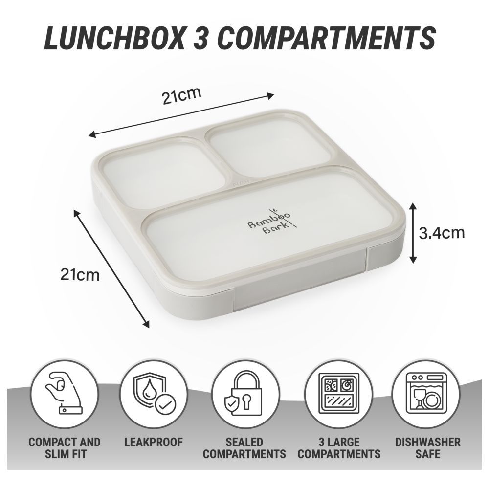 Bamboo Bark - 3 Compartment Lunch Box - Grey