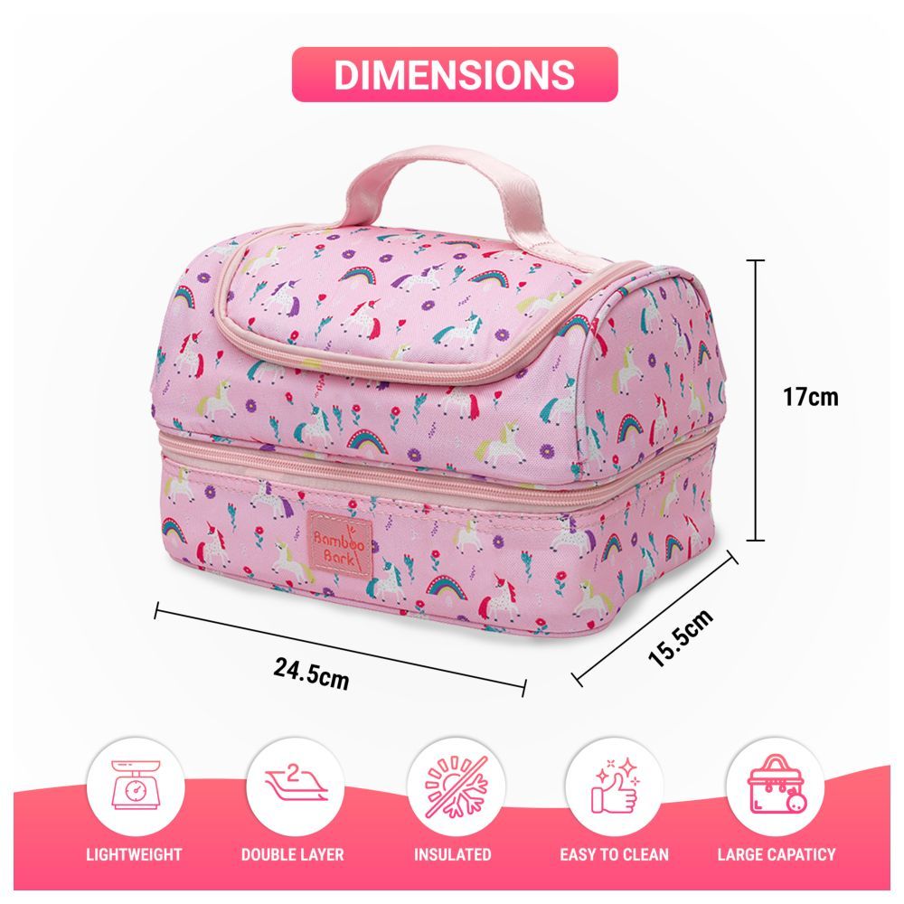 Bamboo Bark - Double Layer Insulated Lunch Bag For School - Pink