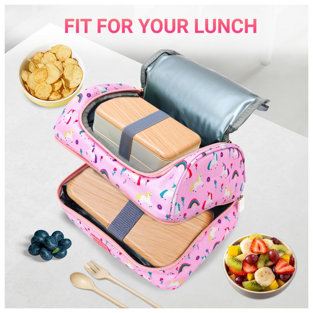 Bamboo Bark - Double Layer Insulated Lunch Bag For School - Pink