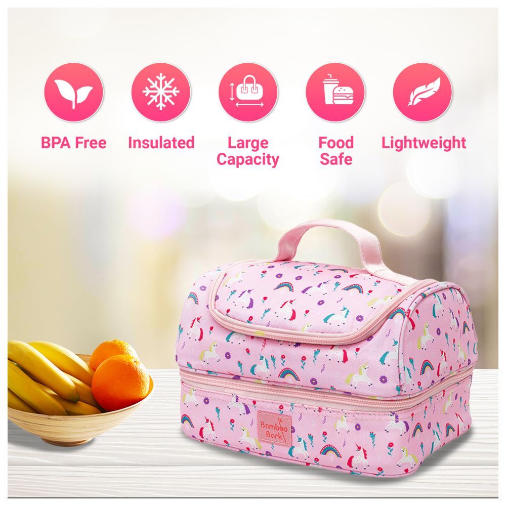 Bamboo Bark - Double Layer Insulated Lunch Bag For School - Pink