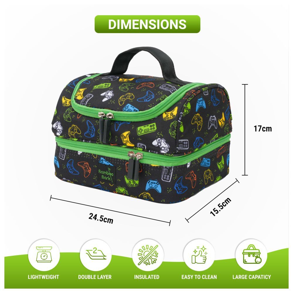 Bamboo Bark - Double Layer Insulated Lunch Bag For School - Black