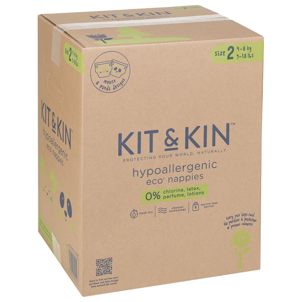 Kit & Kin - Eco Diapers Size 2 - 4-8kg - Pack of 4 - 152 Diapers