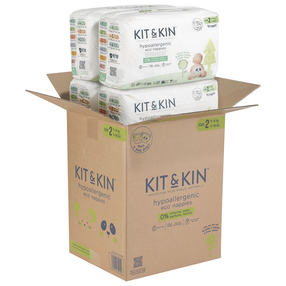 Kit & Kin - Eco Diapers Size 2 - 4-8kg - Pack of 4 - 152 Diapers