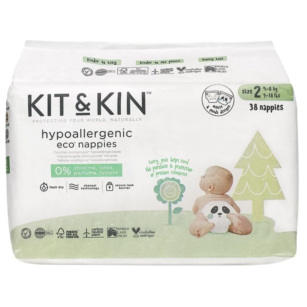 Kit & Kin - Eco Diapers Size 2-4-8kg - 38 Diapers