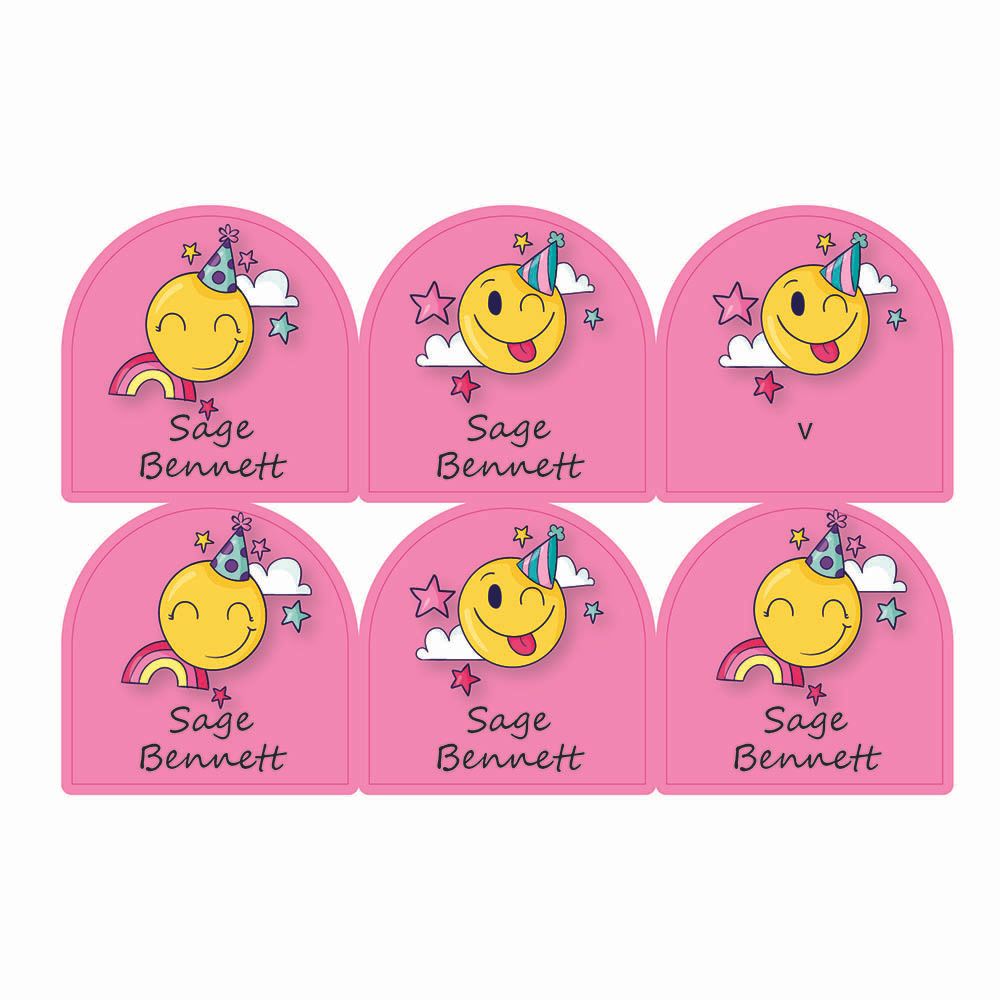 Ladybug Labels - Personalized Shoe Labels - Pink Smiley - 12pcs