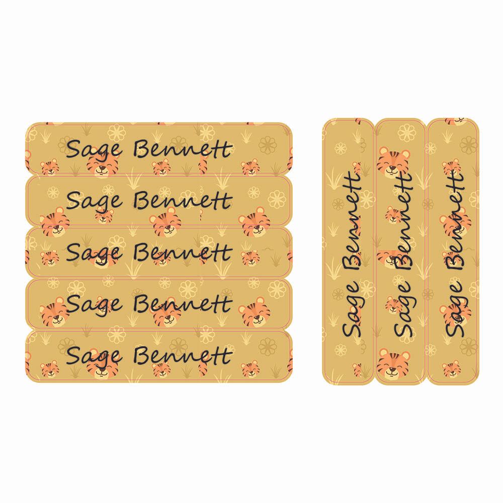 Ladybug Labels - Personalized Waterproof Large Labels - Brown Tiger - 30pcs