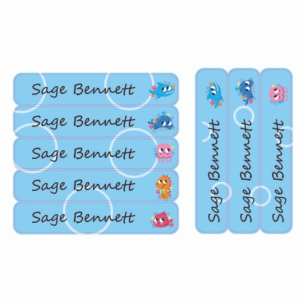 Ladybug Labels - Personalized Waterproof Large Labels - Shy Shark - 30pcs