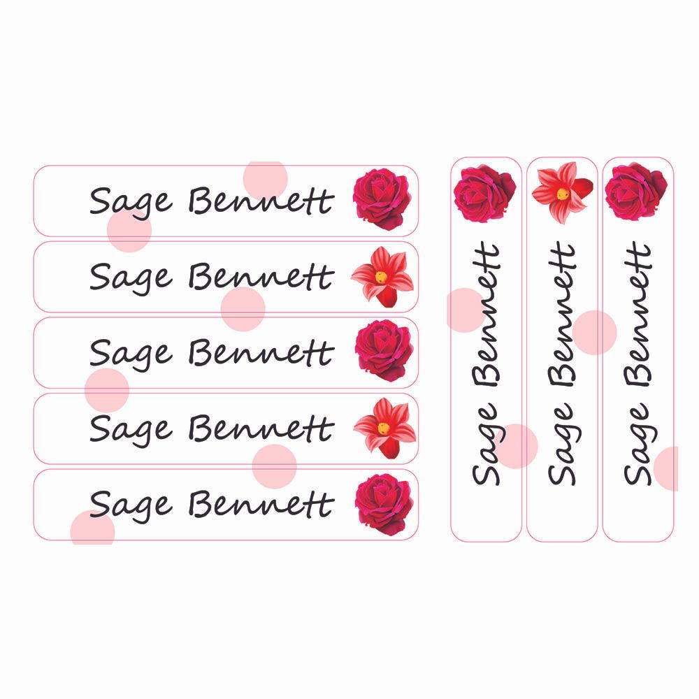 Ladybug Labels - Personalized Waterproof Large Labels - Red Rose - 30pcs