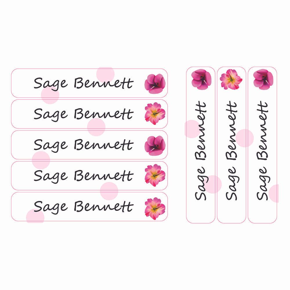 Ladybug Labels - Personalized Waterproof Large Labels - Wild Orchid Flower - 30pcs