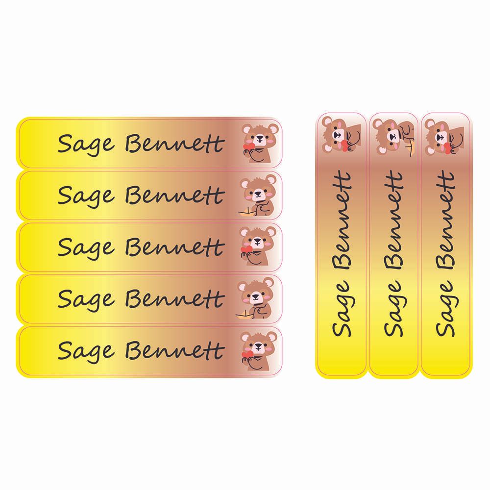 Ladybug Labels - Personalized Waterproof Large Labels - Cute Teddy Bear - 30pcs