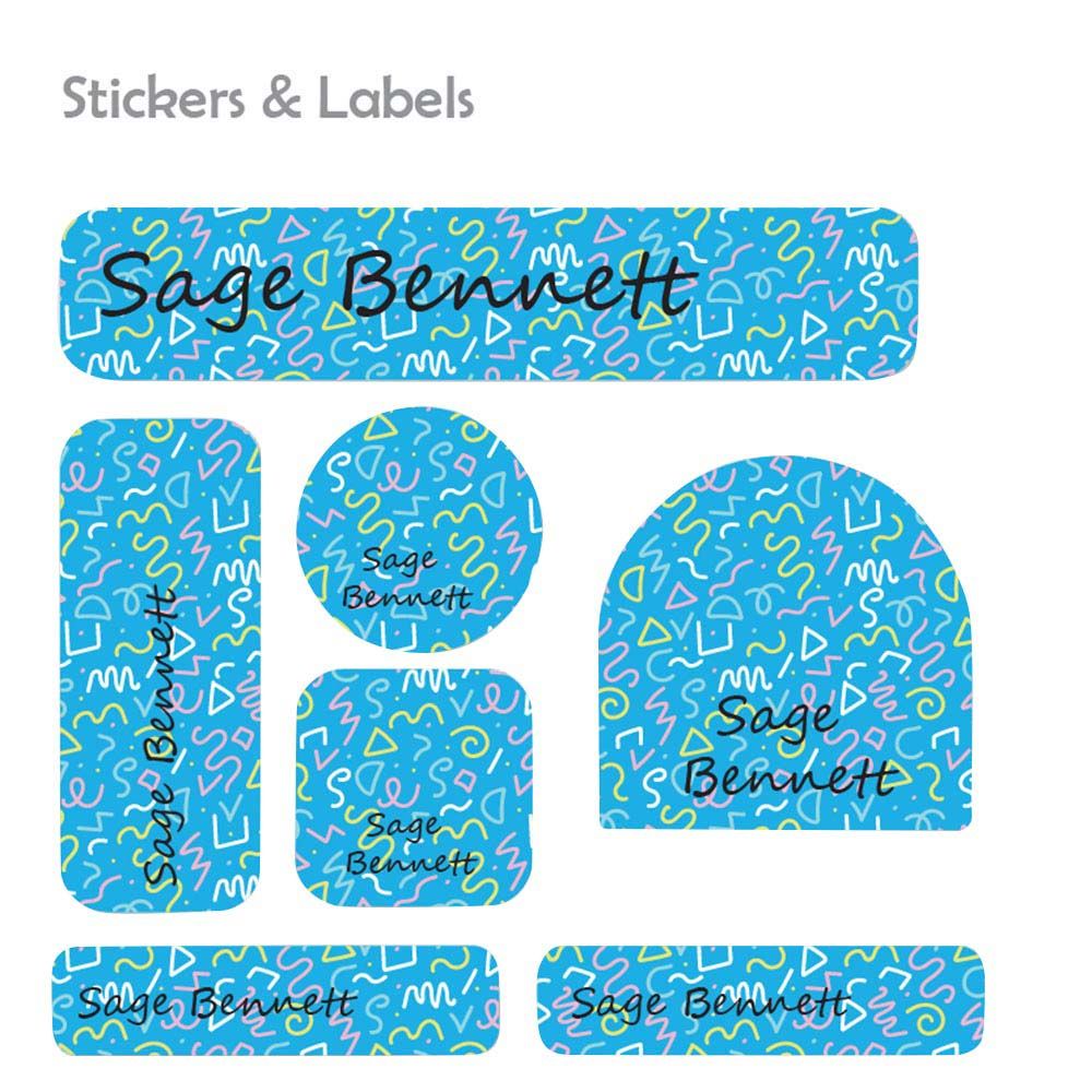 Ladybug Labels - Personalized Waterproof Labels - Blue Confetti - 111pcs