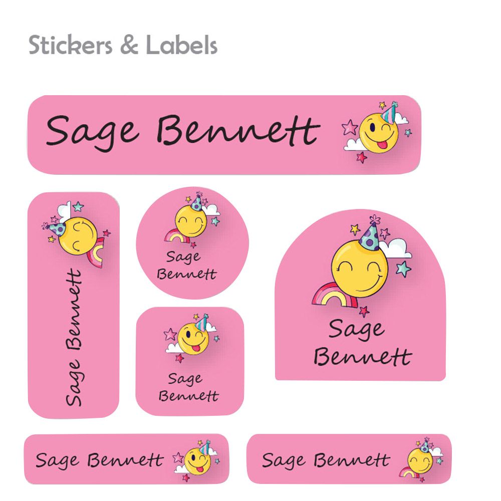 Ladybug Labels - Personalized Waterproof Labels - Pink Smiley - 111pcs