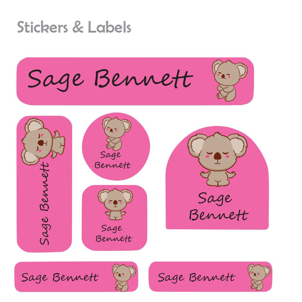 Ladybug Labels - Personalized Waterproof Labels - Koala Bear - 111pcs