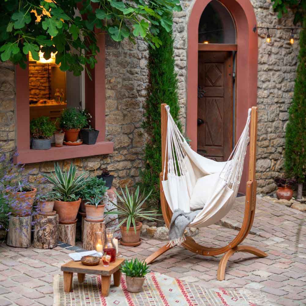 La Siesta - Udine Organic Hammock Chair With Wooden Stand - Latte - 115 cm