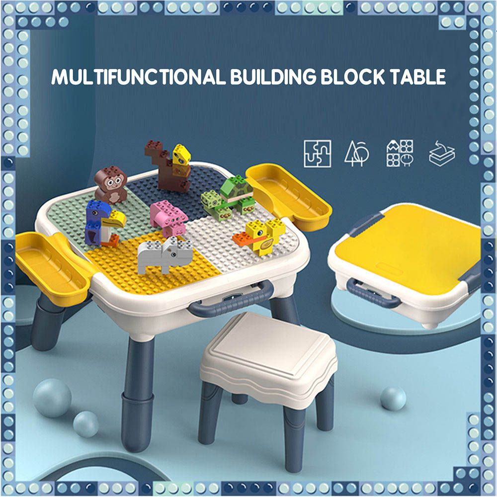 Little Story - 4-in-1 Block Activity Table With Stool And Blocks - Blue