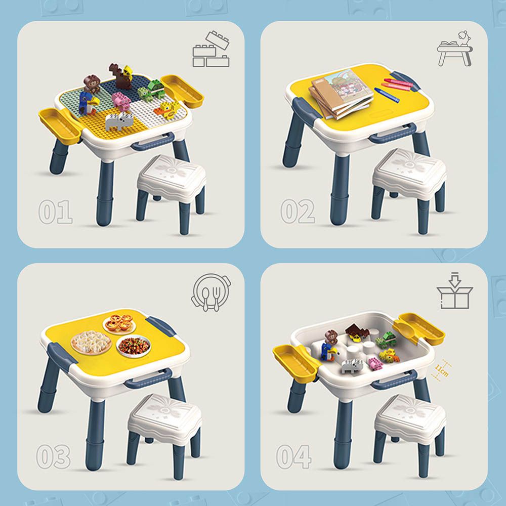 Little Story - 4-in-1 Block Activity Table With Stool And Blocks - Blue