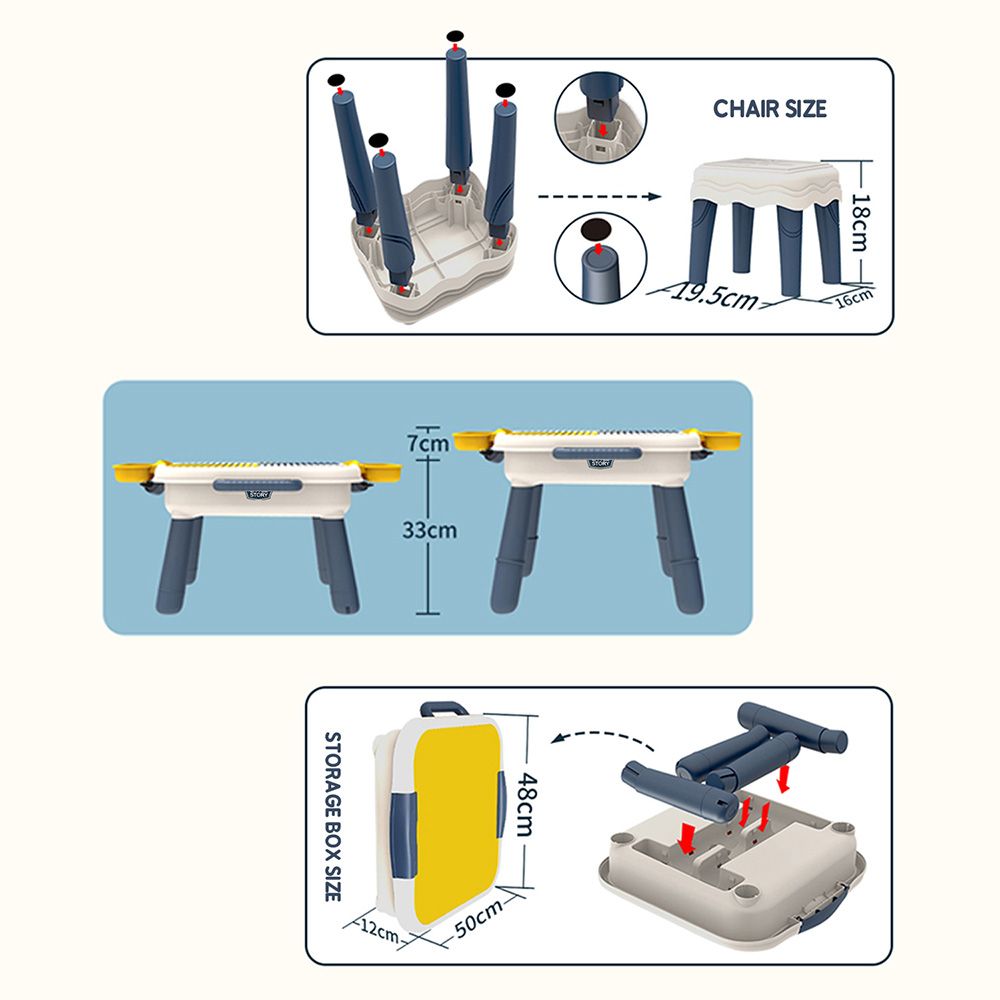 ليتل ستوري - طاولة الأنشطة 4 في 1 مع كرسي ومكعبات تركيب - أزرق