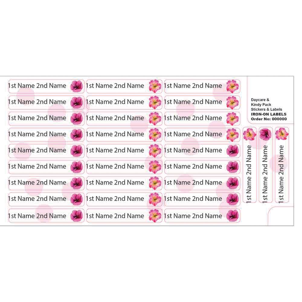 Ladybug Labels - Personalized Iron On Labels - Wild Orchid Flower - 50pcs