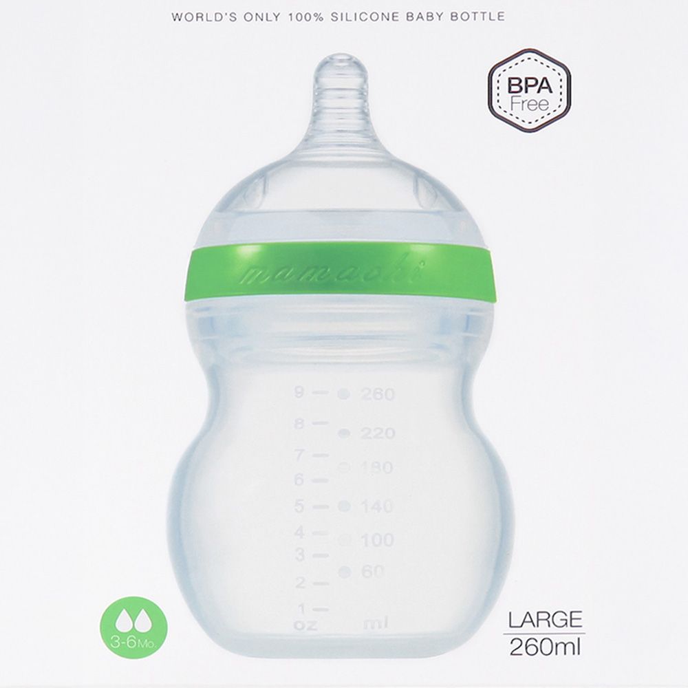 Mamachi - 100% Silicone Standard Baby Bottle - 260 ml - Green