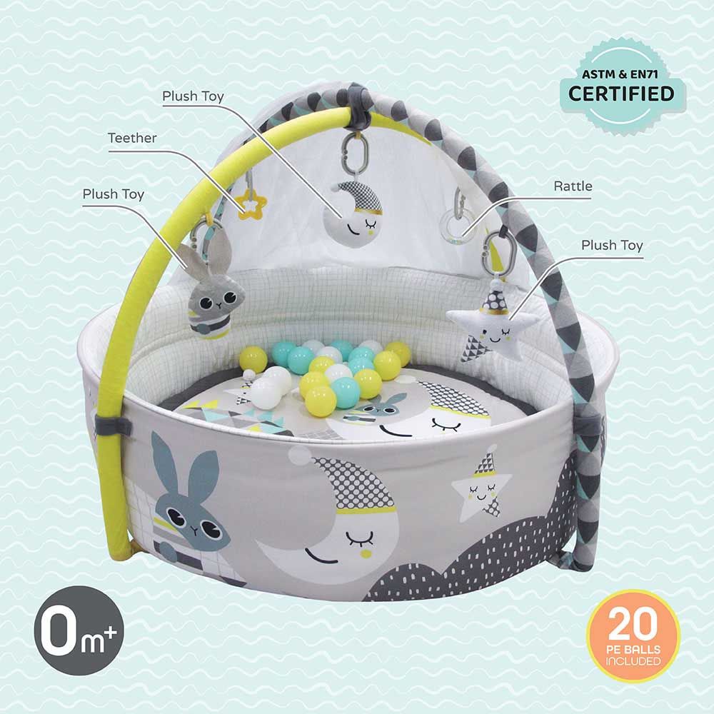 Moon - A Good Night Pool Playmat w/ Mosquito Net & Teether Rattle Soft Ball