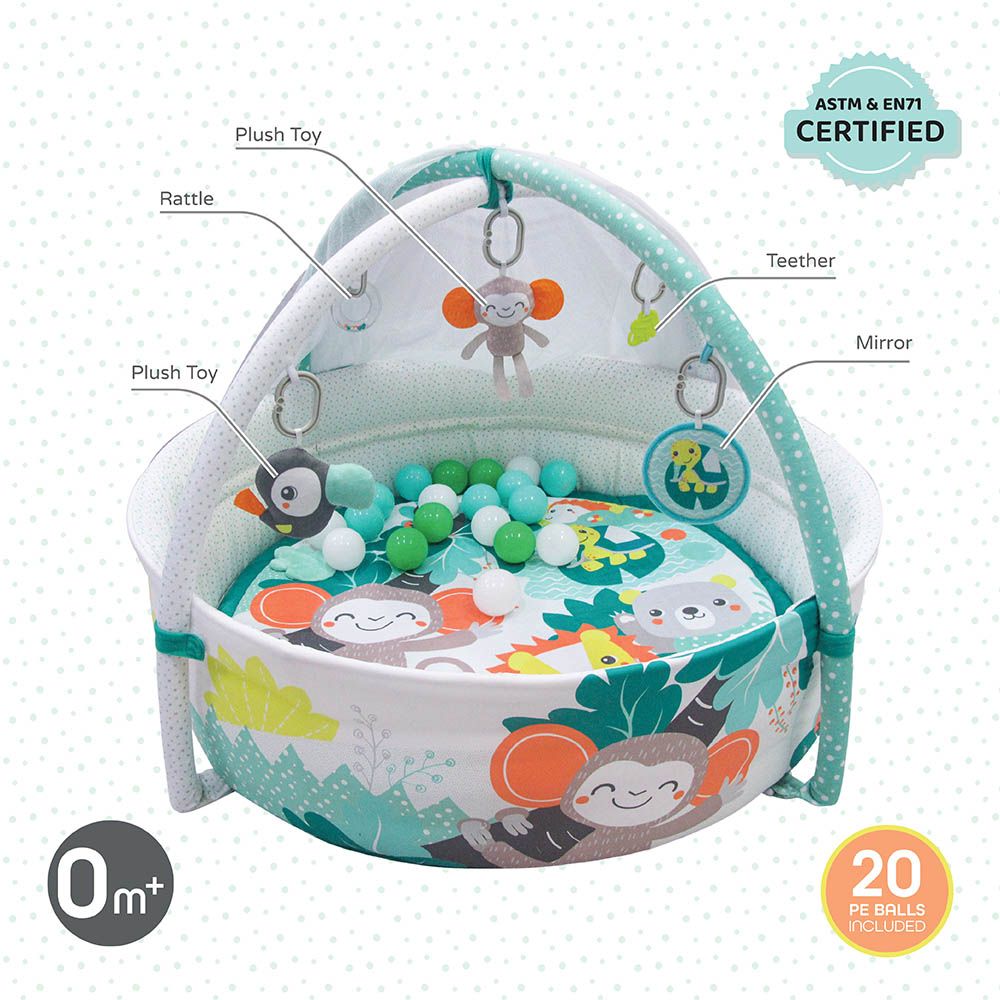 Moon - Jungle Friends Pool Playmat w/ Mosquito Net & Teether Rattle Soft Ball