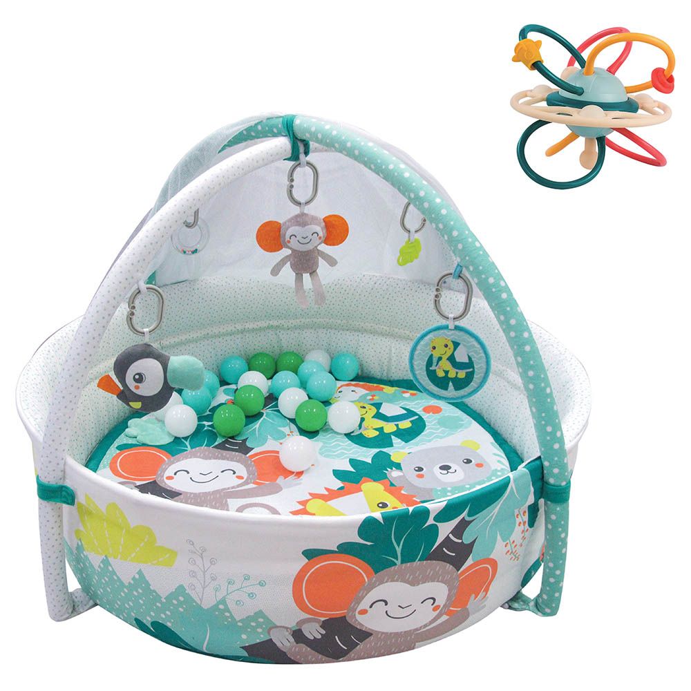 Moon - Jungle Friends Pool Playmat w/ Mosquito Net & Teether Rattle Soft Ball