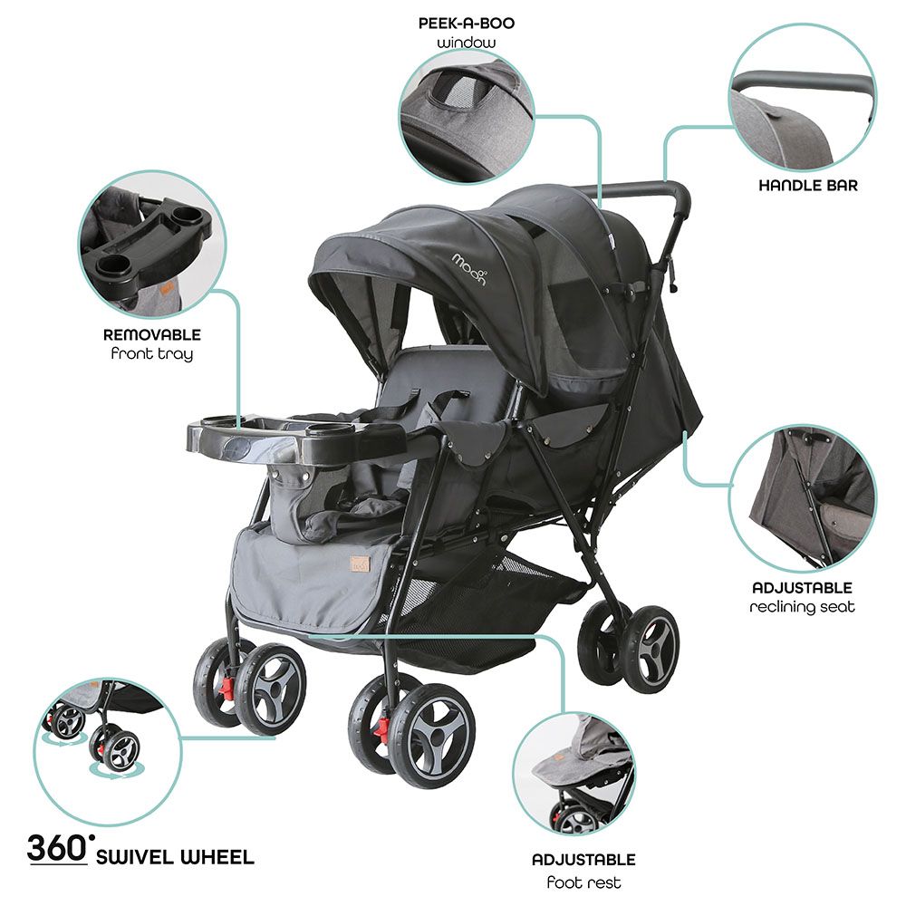 Moon - Tandem Easy Fold Twin Stroller w/ Nutra Diaper Backpack