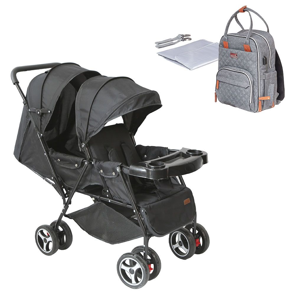 Moon - Tandem Easy Fold Twin Stroller w/ Nutra Diaper Backpack