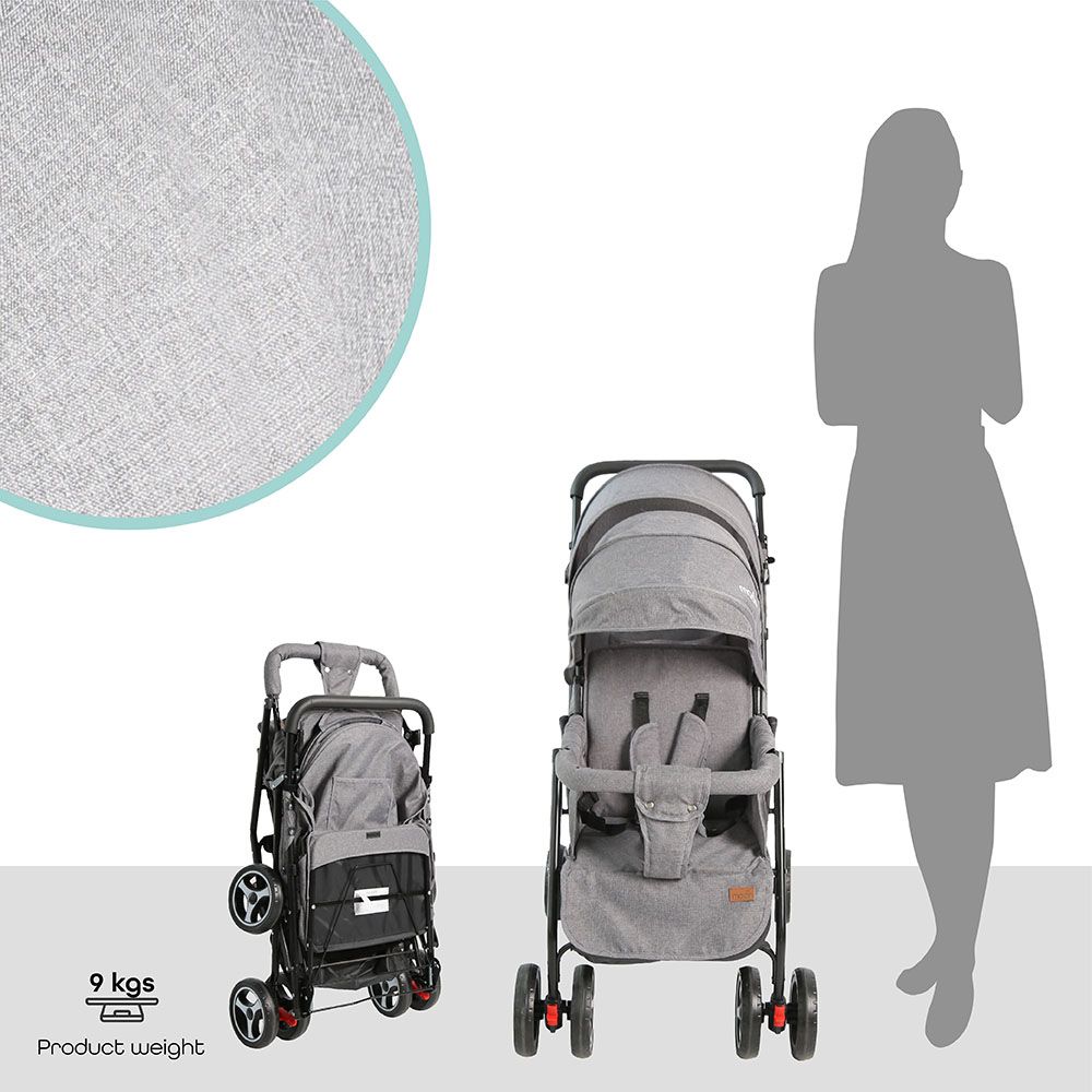 Moon - Tandem Easy Fold Twin Stroller - Grey & Nutra Diaper Backpack