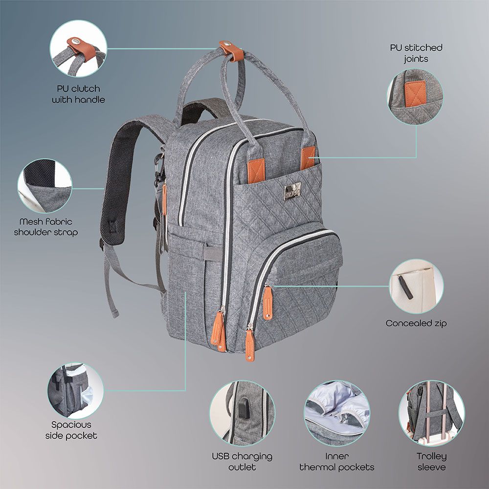 Moon - Tandem Easy Fold Twin Stroller - Grey & Nutra Diaper Backpack