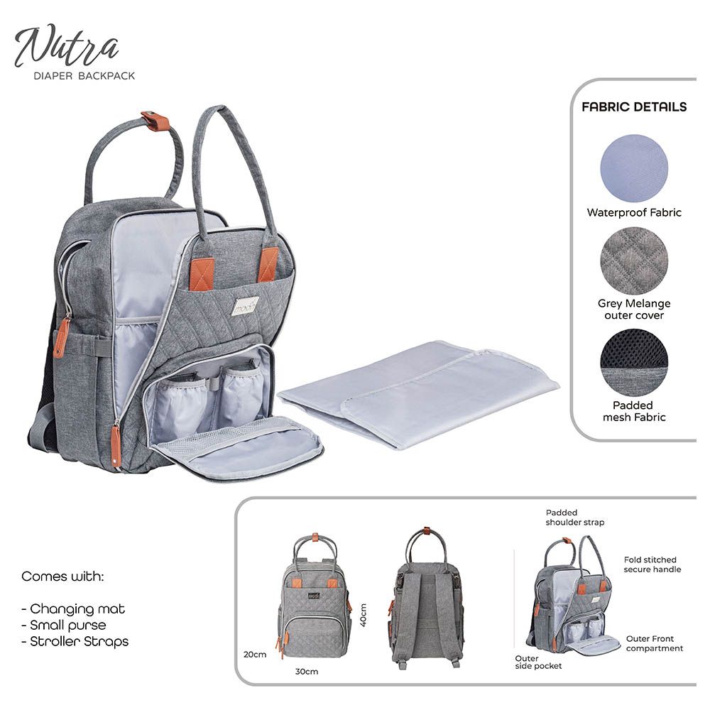 Moon - Tandem Easy Fold Twin Stroller - Grey & Nutra Diaper Backpack