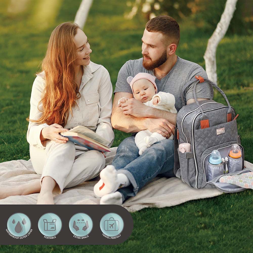 Moon - Tandem Easy Fold Twin Stroller - Grey & Nutra Diaper Backpack