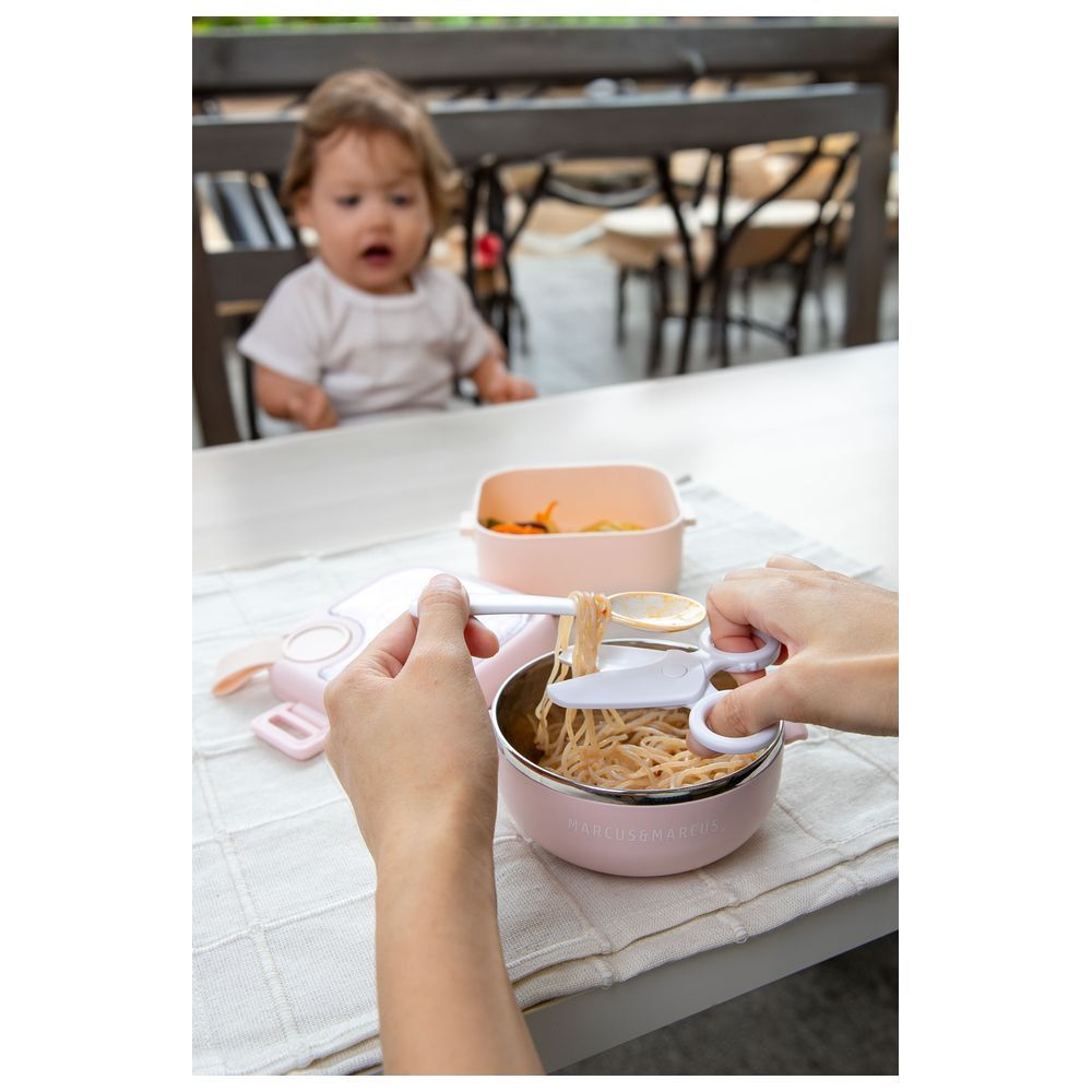 Marcus & Marcus - Travel Feeding Set w/ Spoon & Scissors - Pink